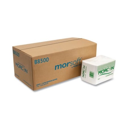 Morcon MORSOFT BEVERAGE NAPKINS, 9 X 9/4, WHITE, 8PK B8500